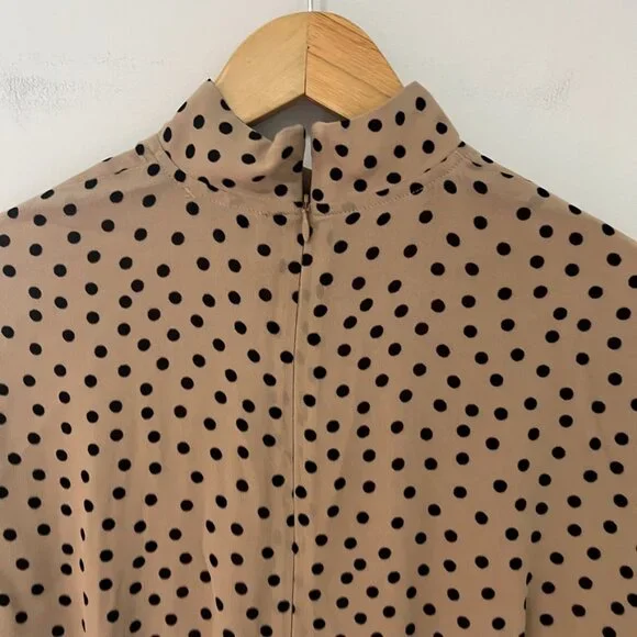 Ganni Brown & Black Polka Dot High Neck Long Sleeve Blouse Size 34 - Picture 5 of 8